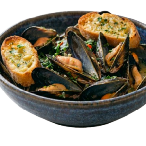Sautè di cozze con crostini all'aglio